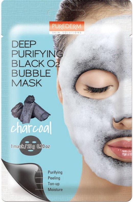 Маска для лица глубоко очищающая кислородная с древесным углем Purederm, 20г, маски